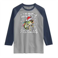 Funny Christmas Fishing Raglan Shirt Merry Fishmas Bass Fish Rod - Wonder Print Shop