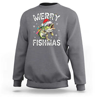 Funny Christmas Fishing Sweatshirt Merry Fishmas Bass Fish Rod - Wonder Print Shop