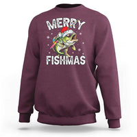 Funny Christmas Fishing Sweatshirt Merry Fishmas Bass Fish Rod - Wonder Print Shop