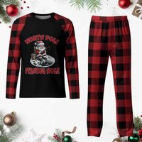 Funny Xmas Fishing Plaid Pajama Set North Pole Fishing Hole Cute Santa - Wonder Print Shop