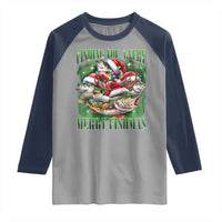 Funny Fishing Christmas Raglan Shirt Fishing You A Very Merry Fishmas Santa Hat - Wonder Print Shop