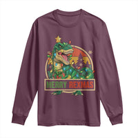 Funny Christmas Dinosaur Long Sleeve Shirt Merry Rexmas Dino Xmas Tree - Wonder Print Shop