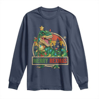 Funny Christmas Dinosaur Long Sleeve Shirt Merry Rexmas Dino Xmas Tree - Wonder Print Shop