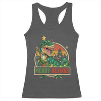 Funny Christmas Dinosaur Racerback Tank Top Merry Rexmas Dino Xmas Tree - Wonder Print Shop