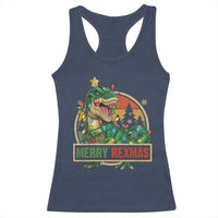 Funny Christmas Dinosaur Racerback Tank Top Merry Rexmas Dino Xmas Tree - Wonder Print Shop