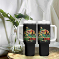 Funny Christmas Dinosaur Tumbler With Handle Merry Rexmas Dino Xmas Tree - Wonder Print Shop