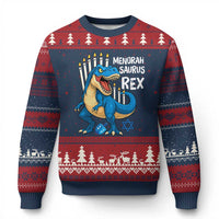 Funny Hanukkah Dinosaur Ugly Christmas Sweater Menorasaurus Rex Jewish Holiday Chanukkah - Wonder Print Shop