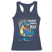 Funny Hanukkah Dinosaur Racerback Tank Top Menorasaurus Rex Jewish Holiday Chanukkah - Wonder Print Shop