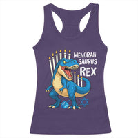 Funny Hanukkah Dinosaur Racerback Tank Top Menorasaurus Rex Jewish Holiday Chanukkah - Wonder Print Shop