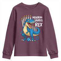 Funny Hanukkah Dinosaur Youth Sweatshirt Menorasaurus Rex Jewish Holiday Chanukkah - Wonder Print Shop