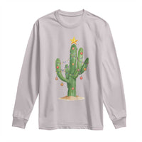 Funny Cactus Christmas Xmas Trees Lights Santa Hat Cactus Lovers Long Sleeve Shirt - Wonder Print Shop