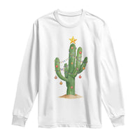 Funny Cactus Christmas Xmas Trees Lights Santa Hat Cactus Lovers Long Sleeve Shirt - Wonder Print Shop