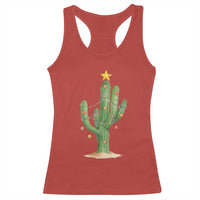 Funny Cactus Christmas Xmas Trees Lights Santa Hat Cactus Lovers Racerback Tank Top - Wonder Print Shop