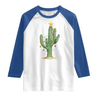 Funny Cactus Christmas Xmas Trees Lights Santa Hat Cactus Lovers Raglan Shirt - Wonder Print Shop