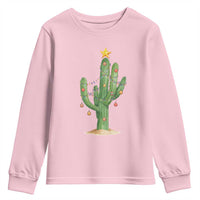 Funny Cactus Christmas Xmas Trees Lights Santa Hat Cactus Lovers Youth Sweatshirt - Wonder Print Shop