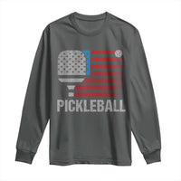 Pickleball Lover Vintage American Flag Long Sleeve Shirt 4th of July - Wonder Print Shop