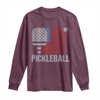 Pickleball Lover Vintage American Flag Long Sleeve Shirt 4th of July - Wonder Print Shop