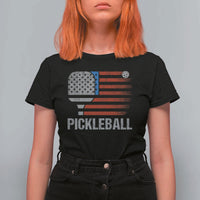 Pickleball Lover Vintage American Flag T Shirt For Women 4th of July - Wonder Print Shop