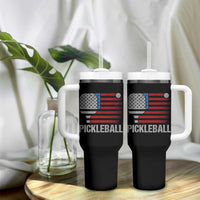 Pickleball Lover Vintage American Flag Tumbler With Handle 4th of July - Wonder Print Shop
