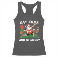Funny Christmas Pickleball Racerback Tank Top Eat Dink And Be Merry Xmas Santa - Wonder Print Shop