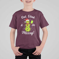 Funny Christmas Pickleball T Shirt For Kid Eat Dink And Be Merry Snowman - Wonder Print Shop