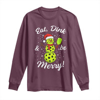 Funny Christmas Pickleball Long Sleeve Shirt Eat Dink And Be Merry Snowman - Wonder Print Shop