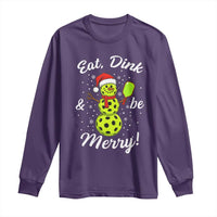 Funny Christmas Pickleball Long Sleeve Shirt Eat Dink And Be Merry Snowman - Wonder Print Shop