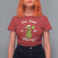 Funny Christmas Pickleball T Shirt For Women Eat Dink And Be Merry Snowman - Wonder Print Shop