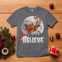 Funny Bigfoot Christmas T Shirt Believe Santa Sasquatch Xmas Reindeer Sleigh - Wonder Print Shop