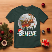 Funny Bigfoot Christmas T Shirt Believe Santa Sasquatch Xmas Reindeer Sleigh - Wonder Print Shop