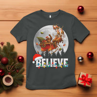 Funny Bigfoot Christmas T Shirt Believe Santa Sasquatch Xmas Reindeer Sleigh - Wonder Print Shop