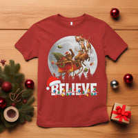 Funny Bigfoot Christmas T Shirt Believe Santa Sasquatch Xmas Reindeer Sleigh - Wonder Print Shop