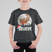 Funny Bigfoot Christmas T Shirt For Kid Believe Santa Sasquatch Xmas Reindeer Sleigh - Wonder Print Shop