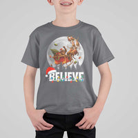 Funny Bigfoot Christmas T Shirt For Kid Believe Santa Sasquatch Xmas Reindeer Sleigh - Wonder Print Shop
