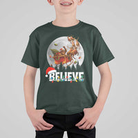 Funny Bigfoot Christmas T Shirt For Kid Believe Santa Sasquatch Xmas Reindeer Sleigh - Wonder Print Shop