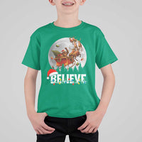 Funny Bigfoot Christmas T Shirt For Kid Believe Santa Sasquatch Xmas Reindeer Sleigh - Wonder Print Shop