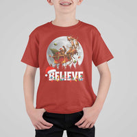 Funny Bigfoot Christmas T Shirt For Kid Believe Santa Sasquatch Xmas Reindeer Sleigh - Wonder Print Shop