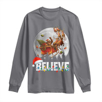 Funny Bigfoot Christmas Long Sleeve Shirt Believe Santa Sasquatch Xmas Reindeer Sleigh - Wonder Print Shop