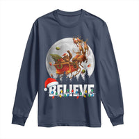 Funny Bigfoot Christmas Long Sleeve Shirt Believe Santa Sasquatch Xmas Reindeer Sleigh - Wonder Print Shop