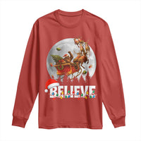 Funny Bigfoot Christmas Long Sleeve Shirt Believe Santa Sasquatch Xmas Reindeer Sleigh - Wonder Print Shop