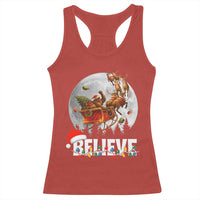 Funny Bigfoot Christmas Racerback Tank Top Believe Santa Sasquatch Xmas Reindeer Sleigh - Wonder Print Shop