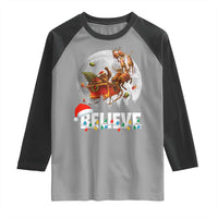 Funny Bigfoot Christmas Raglan Shirt Believe Santa Sasquatch Xmas Reindeer Sleigh - Wonder Print Shop