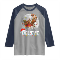 Funny Bigfoot Christmas Raglan Shirt Believe Santa Sasquatch Xmas Reindeer Sleigh - Wonder Print Shop