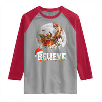 Funny Bigfoot Christmas Raglan Shirt Believe Santa Sasquatch Xmas Reindeer Sleigh - Wonder Print Shop
