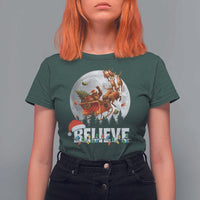 Funny Bigfoot Christmas T Shirt For Women Believe Santa Sasquatch Xmas Reindeer Sleigh - Wonder Print Shop