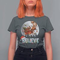 Funny Bigfoot Christmas T Shirt For Women Believe Santa Sasquatch Xmas Reindeer Sleigh - Wonder Print Shop