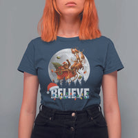 Funny Bigfoot Christmas T Shirt For Women Believe Santa Sasquatch Xmas Reindeer Sleigh - Wonder Print Shop