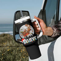 Funny Bigfoot Christmas Tumbler With Handle Believe Santa Sasquatch Xmas Reindeer Sleigh - Wonder Print Shop