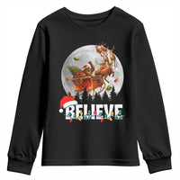 Funny Bigfoot Christmas Youth Sweatshirt Believe Santa Sasquatch Xmas Reindeer Sleigh - Wonder Print Shop