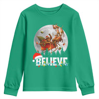 Funny Bigfoot Christmas Youth Sweatshirt Believe Santa Sasquatch Xmas Reindeer Sleigh - Wonder Print Shop